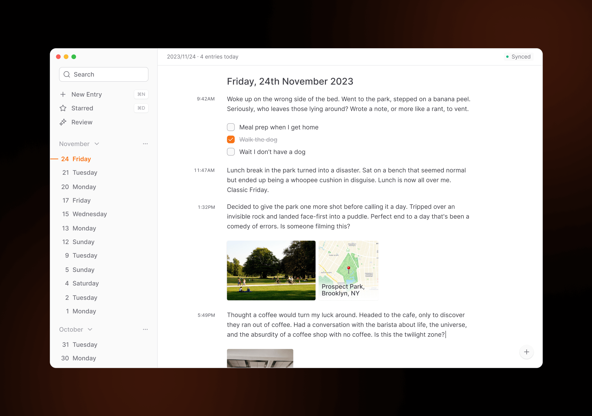 journaling desktop app screenshot
