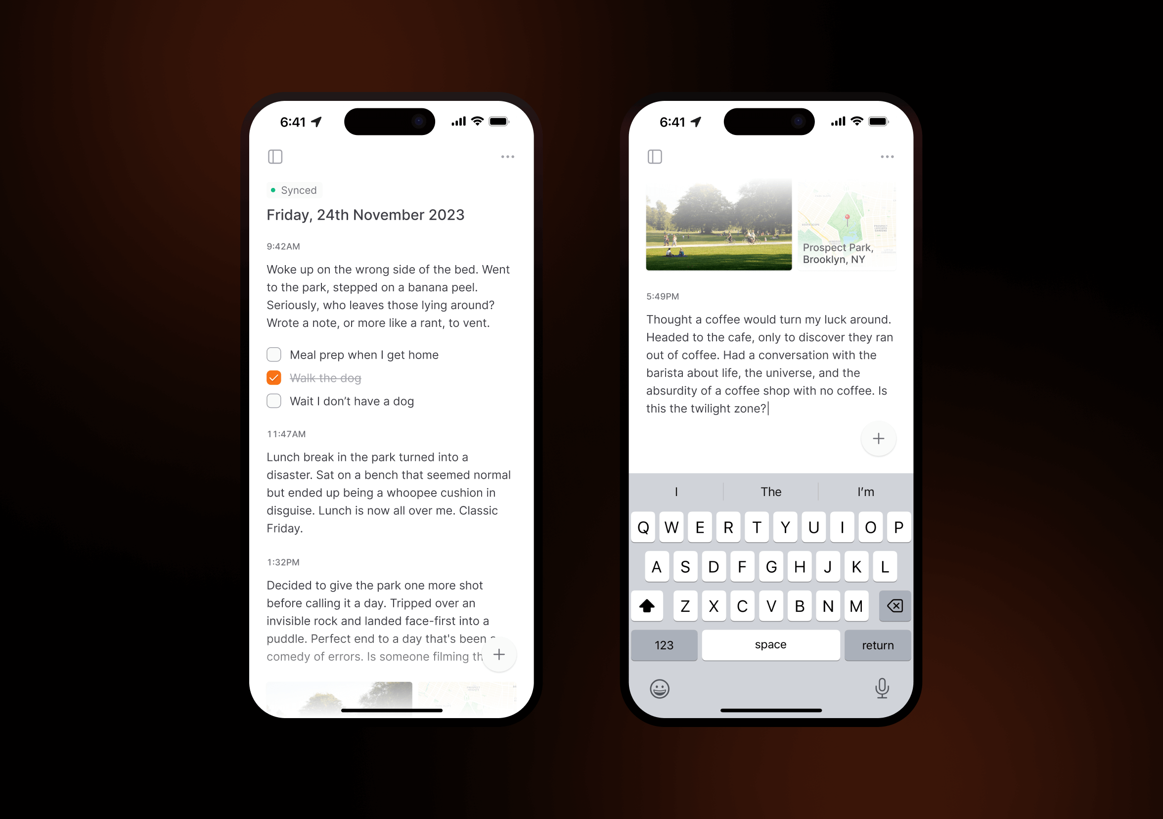 journaling mobile app screenshots