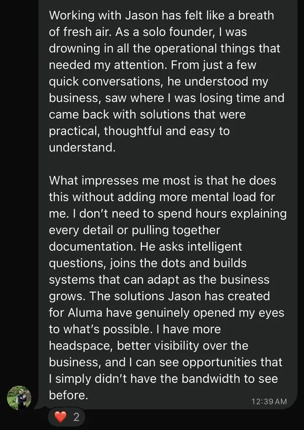 Screenshot of Annie’s message to Jason